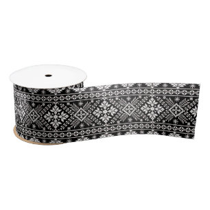 Black and White Christmas Fair Isle Pattern Satin Ribbon