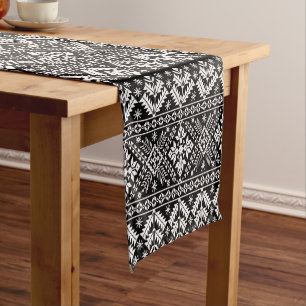 Black and White Christmas Fair Isle Pattern Short Table Runner