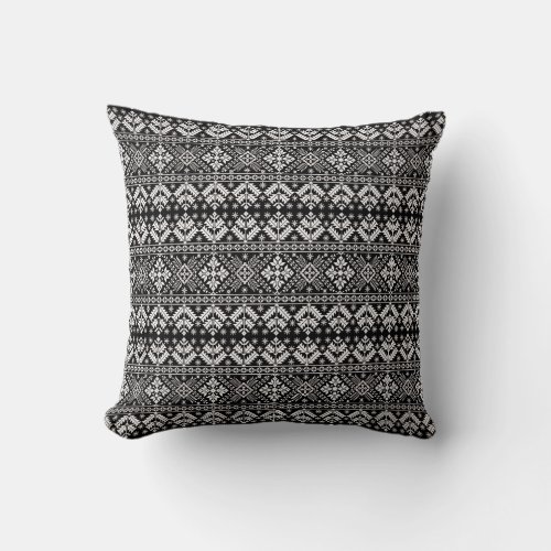 Black and White Christmas Fair Isle Pattern Throw Pillow