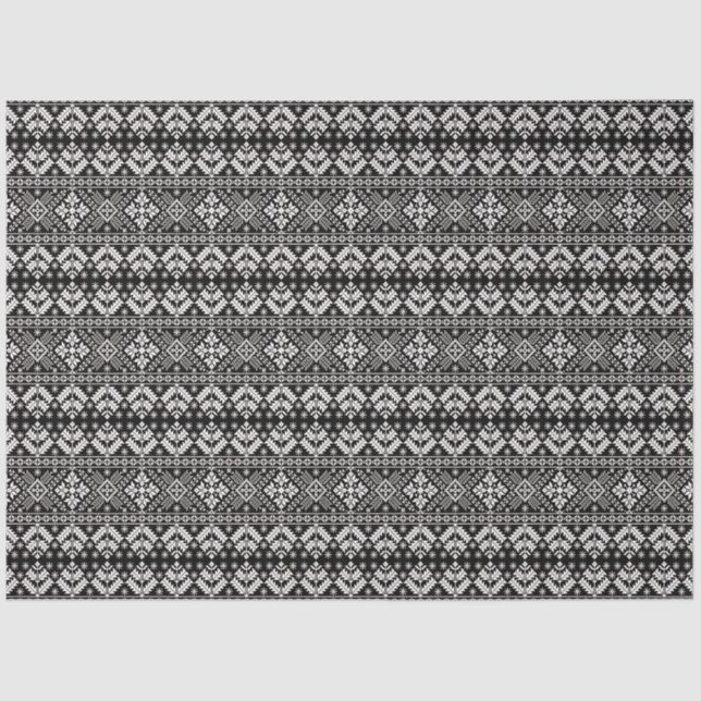 Black and White Christmas Fair Isle Pattern Tissue Paper (Front)