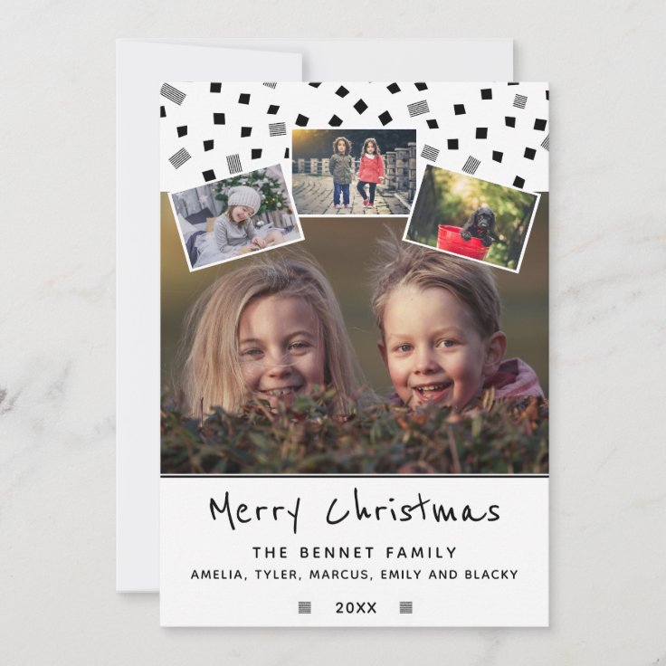 Black and White Christmas Family 4 Photo Collage Holiday Card | Zazzle