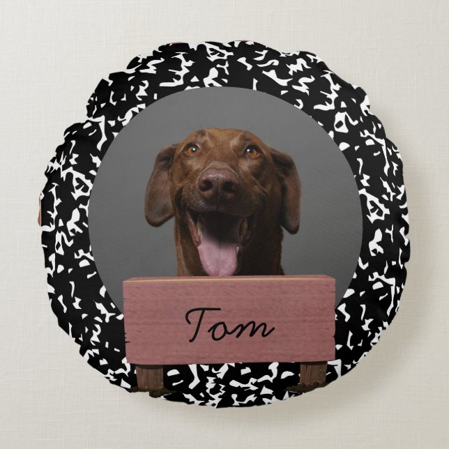 black and white christmas holiday Custom Dog   Round Pillow (Front)