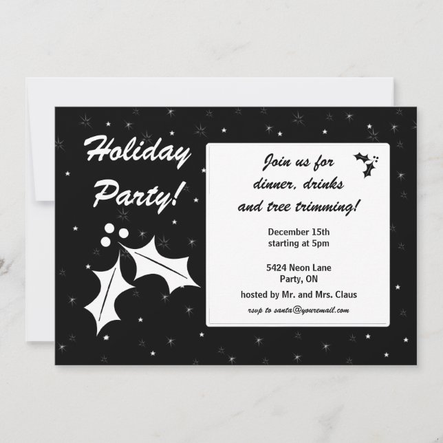 Black and White Christmas Holiday Party Invitation (Front)