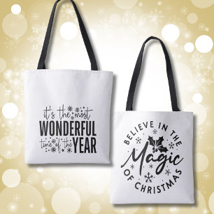 Black and White Christmas Modern Typography Tote Bag