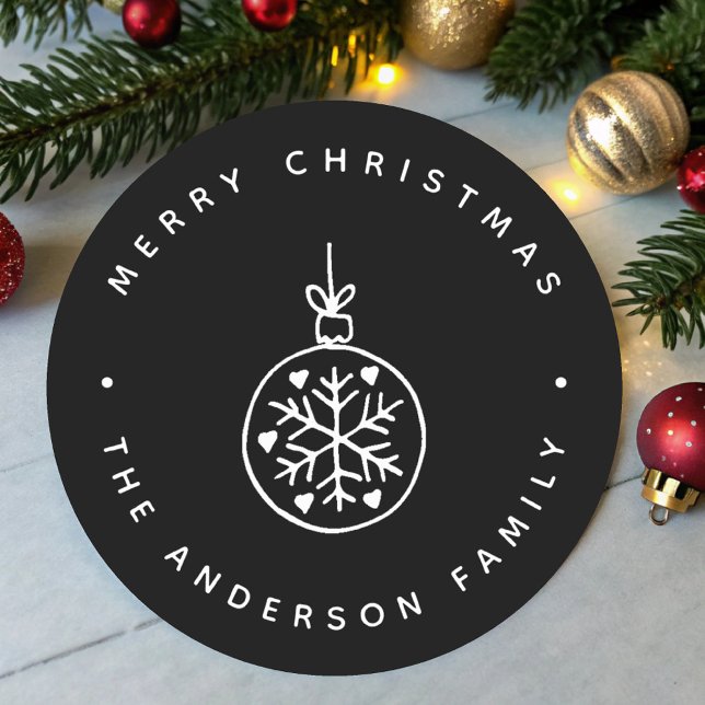 Black and White Christmas Ornament Hearts Classic Round Sticker (Creator Uploaded)