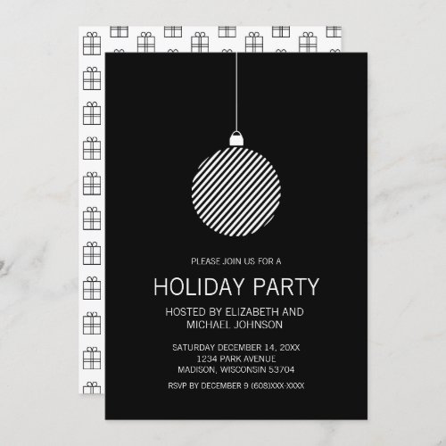 Black and White Christmas Ornament Holiday Party Invitation