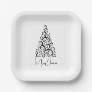 Black and White Christmas Paper Plates