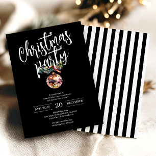 Black and White Christmas Party Disco Ball Invitation