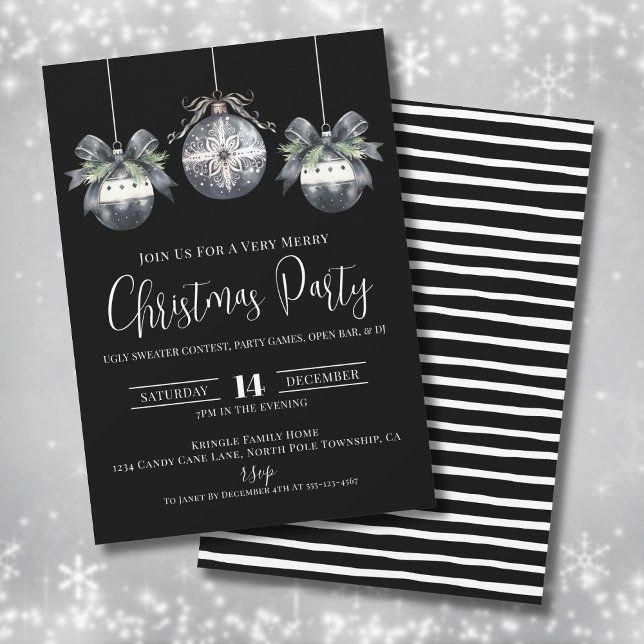 Black And White Christmas Party Invitation (Elegant Simple Black Christmas Party Invitation)