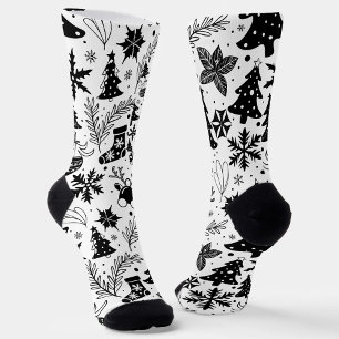 Black and White Christmas Pattern Socks