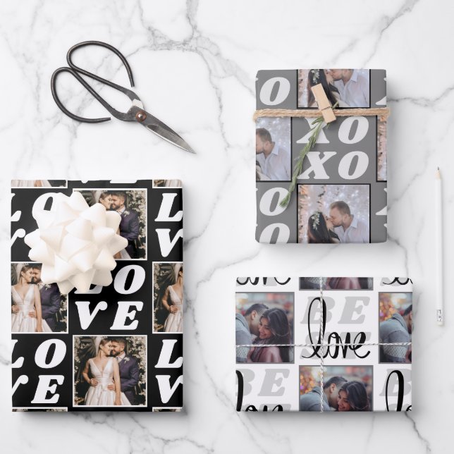 Black And White Christmas Photo 3 Gift Wrapping Paper Sheets (Front)