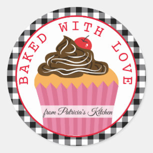 Black And White Christmas Plaid Baked With Love Classic Round Sticker