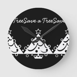 Black and White Christmas Save The Tree Round Clock