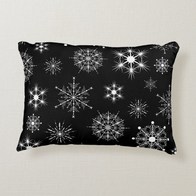 Black And White Christmas Snowflakes Pattern Accent Pillow (Back)