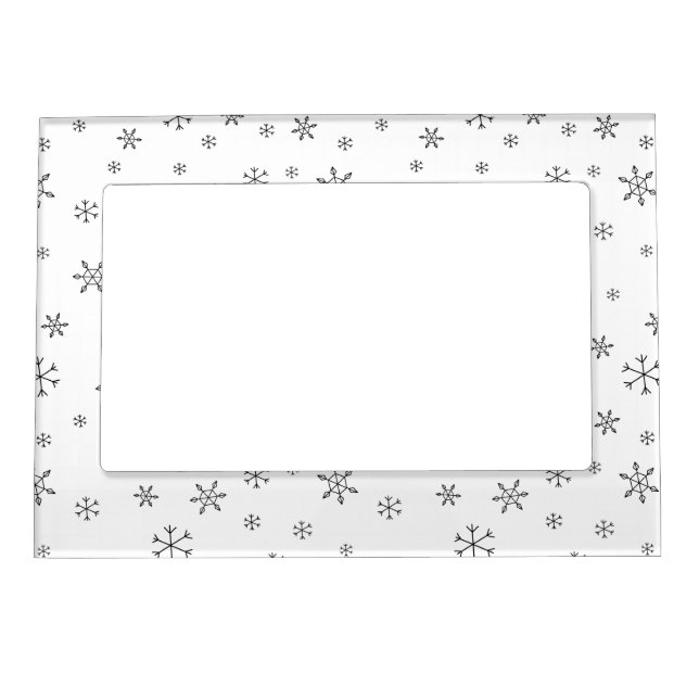 Black and White Christmas Snowflakes Pattern Magnetic Frame (Front)