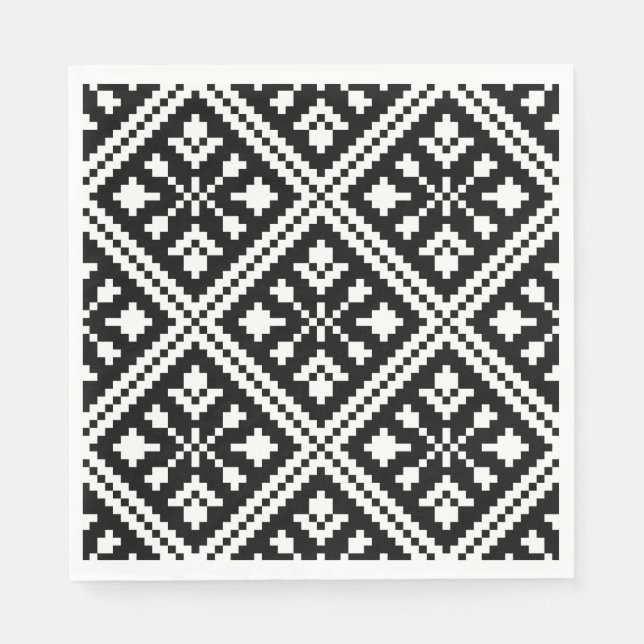 Black and White Christmas Snowflakes Pattern Napkins (Front)