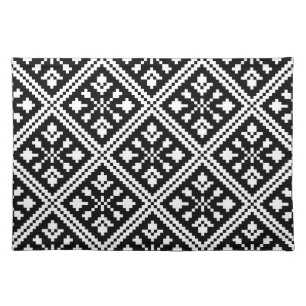 Black and White Christmas Snowflakes Pattern Placemat