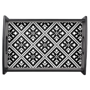 Black and White Christmas Snowflakes Pattern Serving Tray