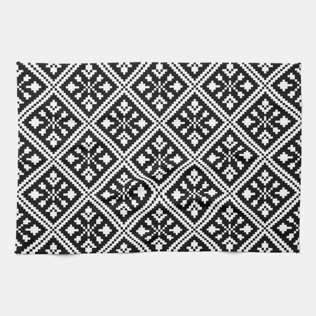 Black and White Christmas Snowflakes Pattern Towel (Horizontal)