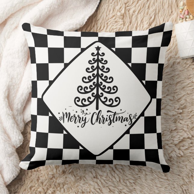  Black And White Christmas  Throw Pillow (Blanket)