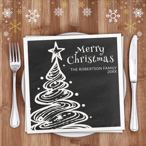 Black and White Christmas Tree Christmas Party Paper Dinner Napkins