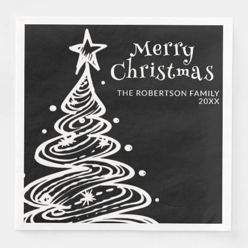 Black and White Christmas Tree Christmas Party Paper Dinner Napkins