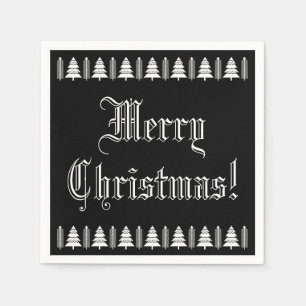 Black and White Christmas Tree Custom Text Modern Napkins