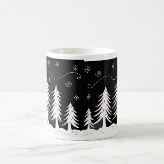 Black and White Christmas Tree Design Coffee Mug