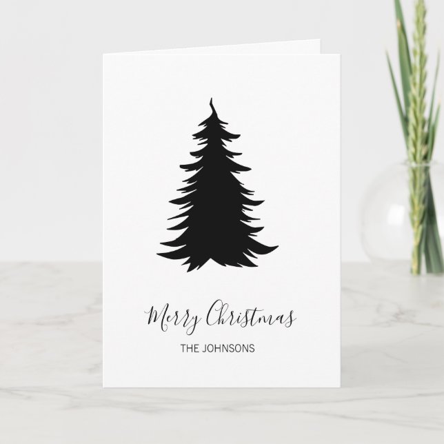 Black and White Christmas Tree Holiday Card (Front)