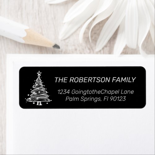 Black and White Christmas Tree  Label