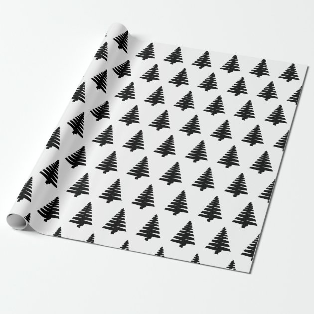 Black and white Christmas tree matte Wrapping Paper