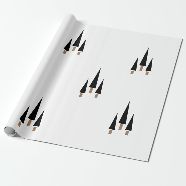 Black and White Christmas Tree Minimalist Wrapping Paper (Unrolled)