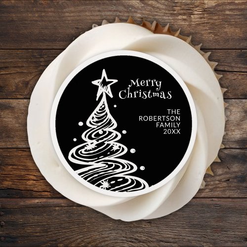 Black and White Christmas Tree Party Edible Frosting Rounds