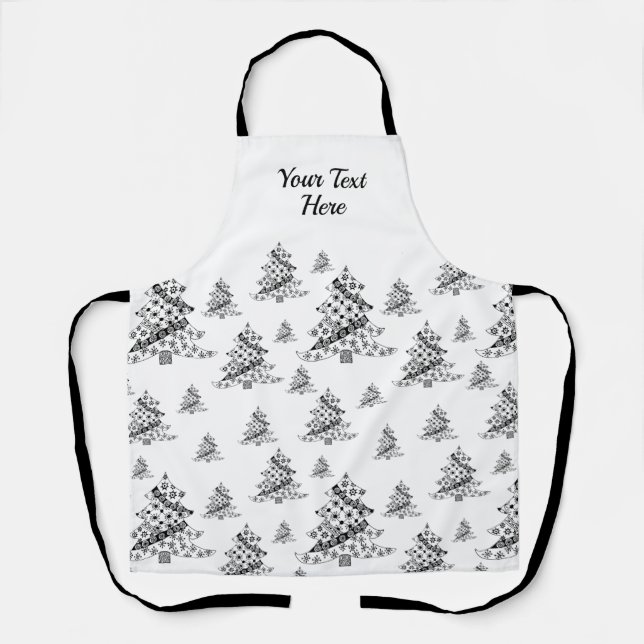 Black and White Christmas Tree pattern  Apron (Front)