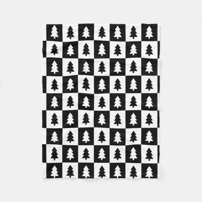 Black and White Christmas Tree Pattern Fleece Blanket (Front)