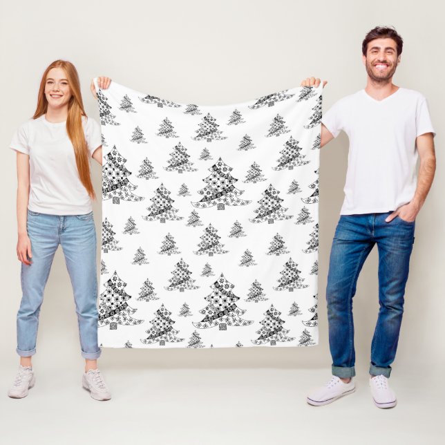 Black and White Christmas Tree pattern  Fleece Blanket (In Situ)