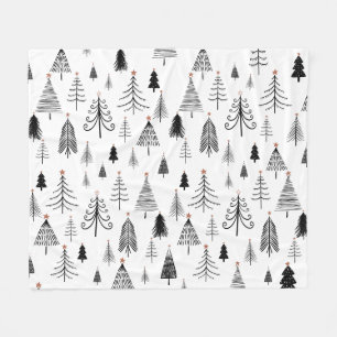 Black and White Christmas Tree Pattern Fleece Blanket
