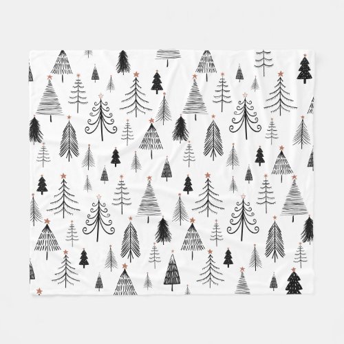 Black and White Christmas Tree Pattern Fleece Blanket