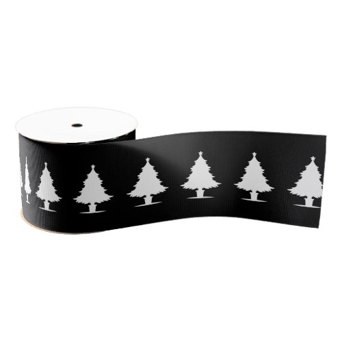 Black and White Christmas Tree Pattern Grosgrain Ribbon