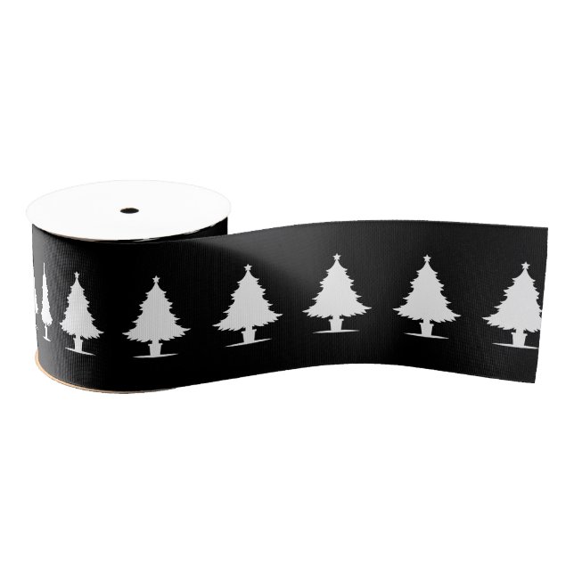 Black and White Christmas Tree Pattern Grosgrain Ribbon (Spool)