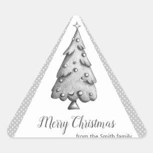 Black and white christmas tree personalized triangle sticker