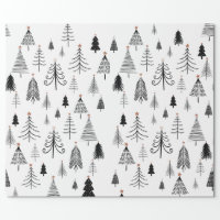 Elegant Black White Christmas Tree Pattern Gift Wrapping Paper Sheets, Zazzle