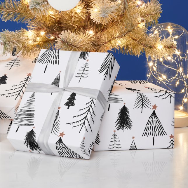 Black and White Christmas Tree  Wrapping Paper (Holidays)