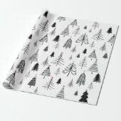 Black and White Christmas Tree  Wrapping Paper (Unrolled)