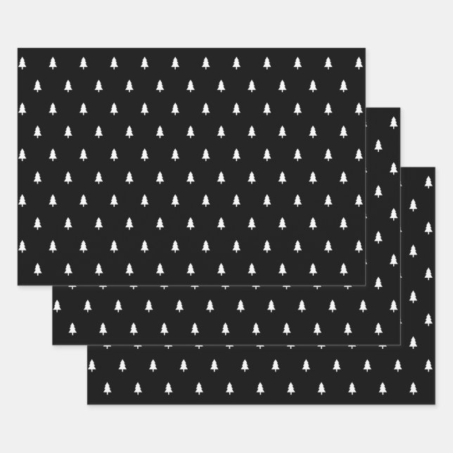 Black and White Christmas Tree Wrapping Paper Sheets (Set)