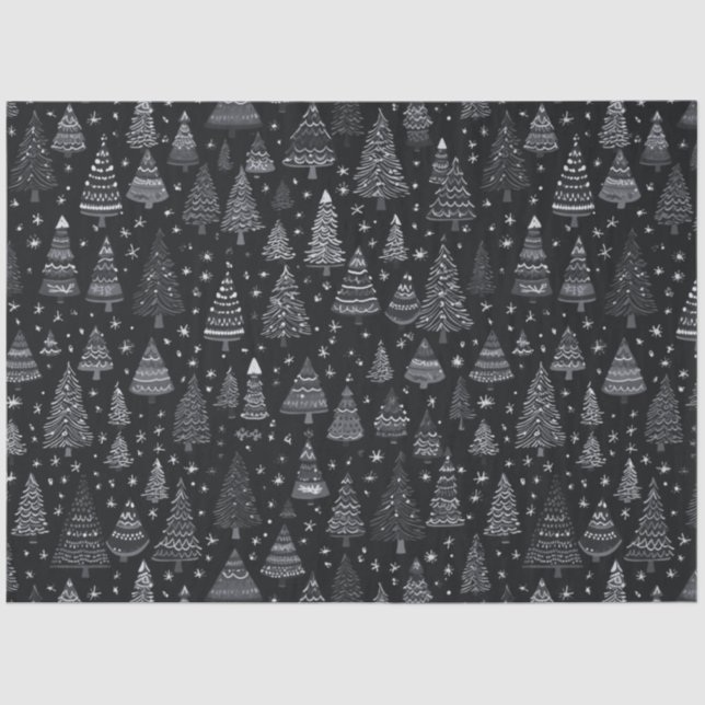 Black and White Christmas Trees Christmas Tissue Paper (Front)