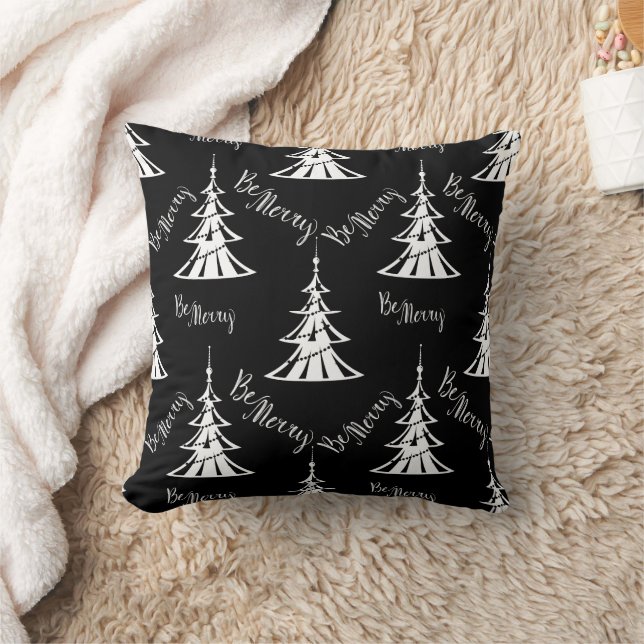 Black and White Christmas Trees Contemporary Throw Pillow (Blanket)