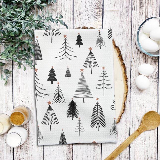 Black and White Christmas Trees Kitchen Towel (Creator Uploaded)