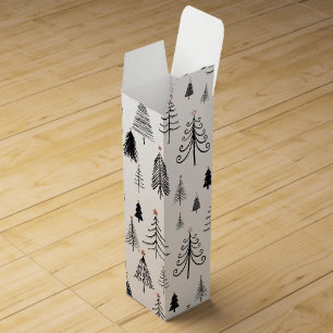Black and White Christmas Trees Wine Gift Box