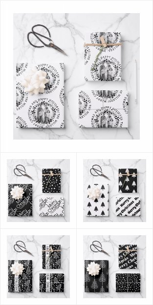 Black and white Christmas wrapping paper sheets